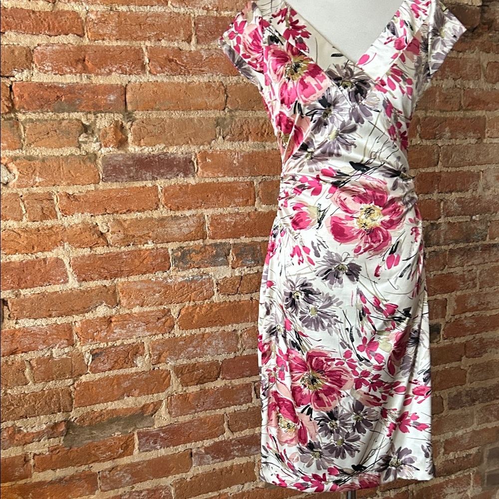 Maggy London Pink and Purple Floral Midi Dress